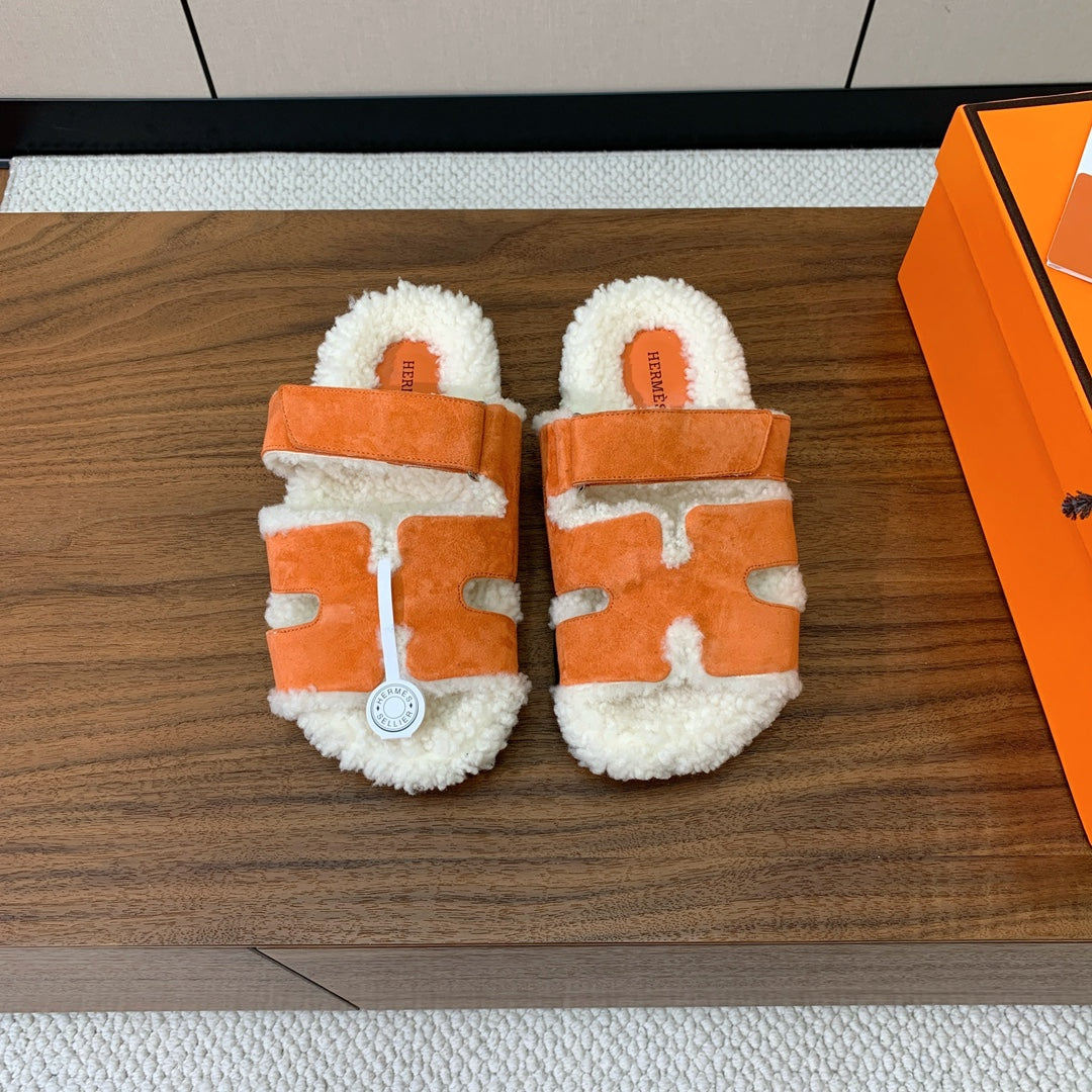 HM Chypre Sandal In Orange Mix White Fleece And Suede 984196