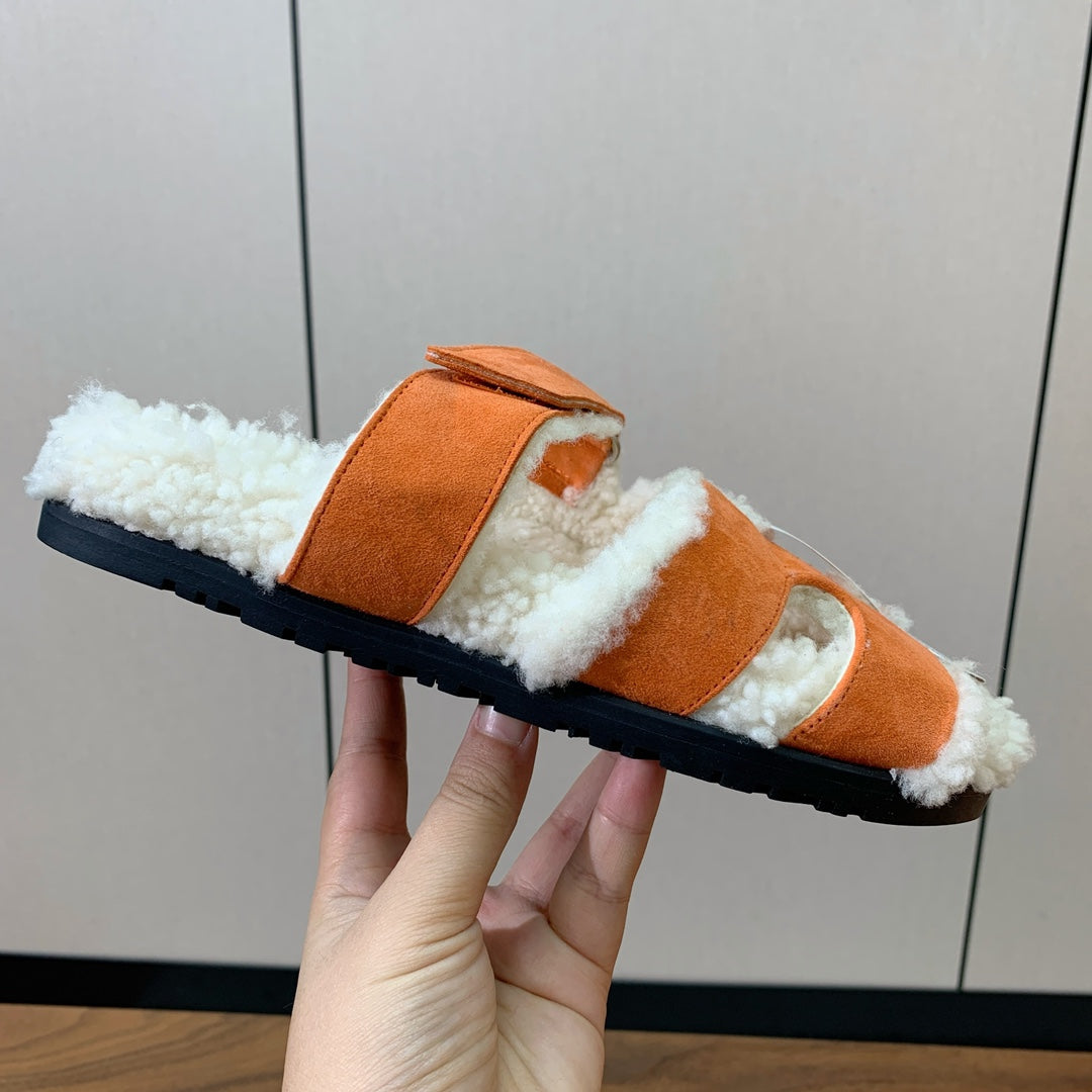 HM Chypre Sandal In Orange Mix White Fleece And Suede 984196