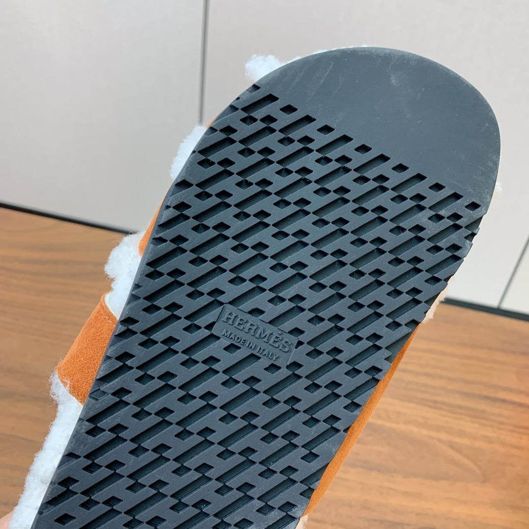 HM Chypre Sandal In Brown Orange Mix White Fleece And Suede  984198