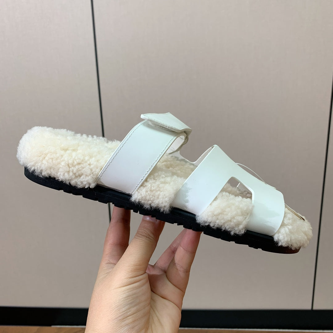 HM Chypre Sandal White Mix Light Beige Wool And Cowhide Lining  984210