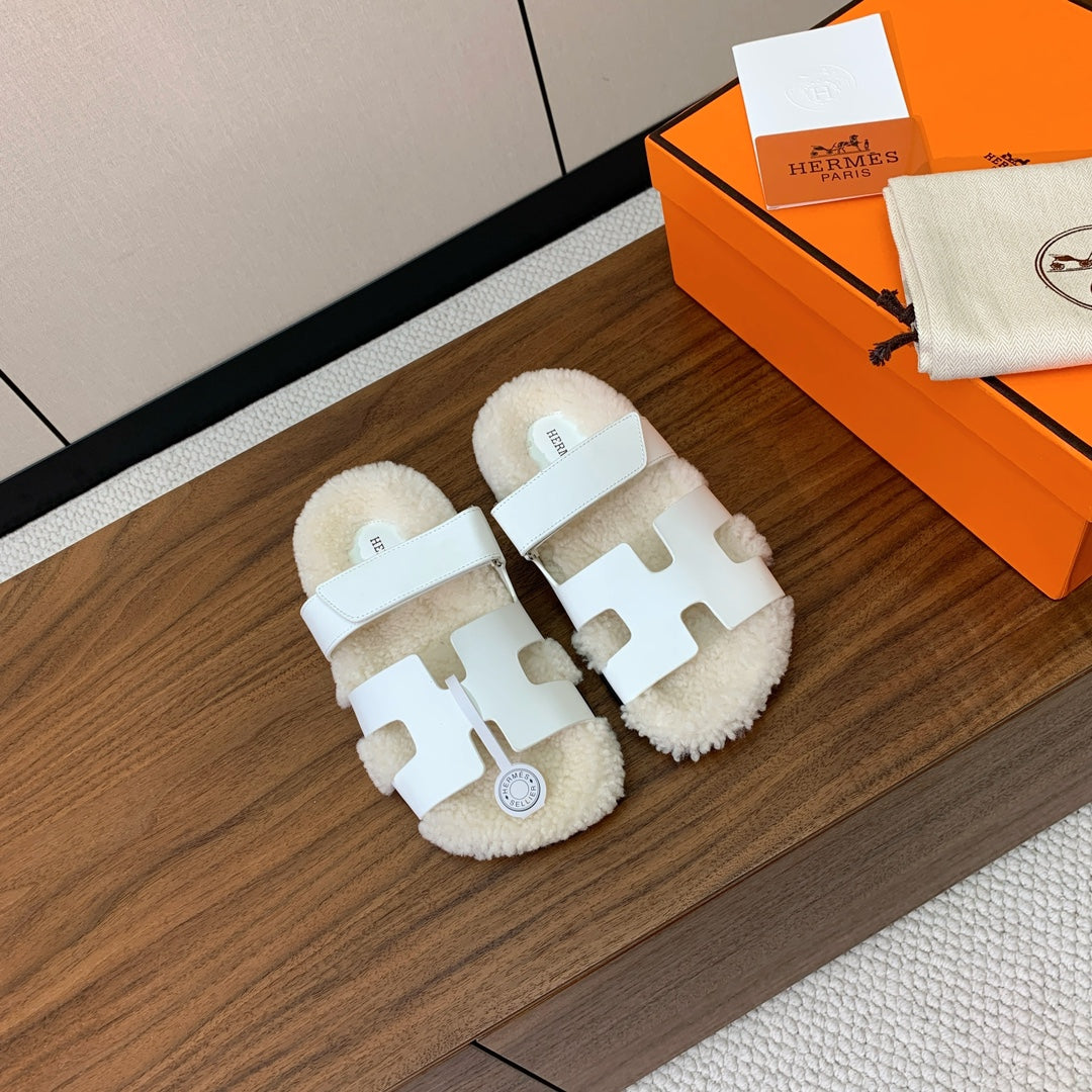 HM Chypre Sandal White Mix Light Beige Wool And Cowhide Lining  984210