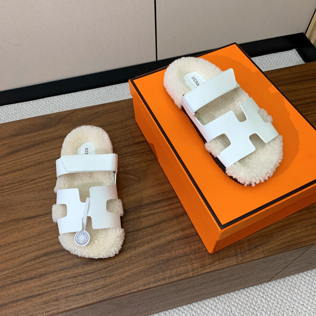 HM Chypre Sandal White Mix Light Beige Wool And Cowhide Lining  984210