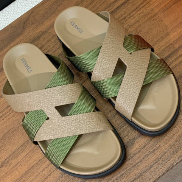 HM Kazimir Sandal Green mix Etoupe  Canvas Calfskin 293993