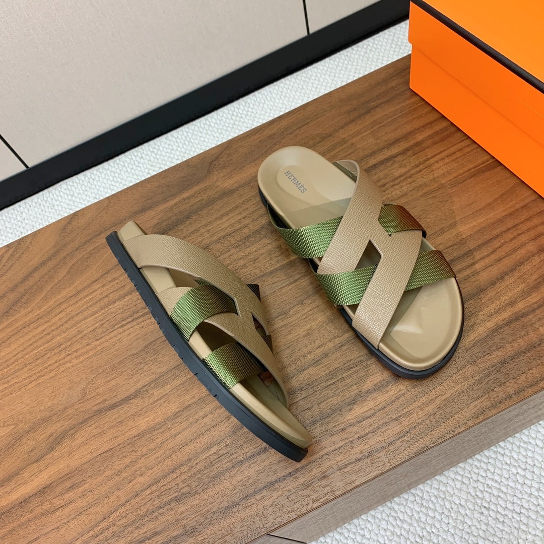 HM Kazimir Sandal Green mix Etoupe  Canvas Calfskin 293993