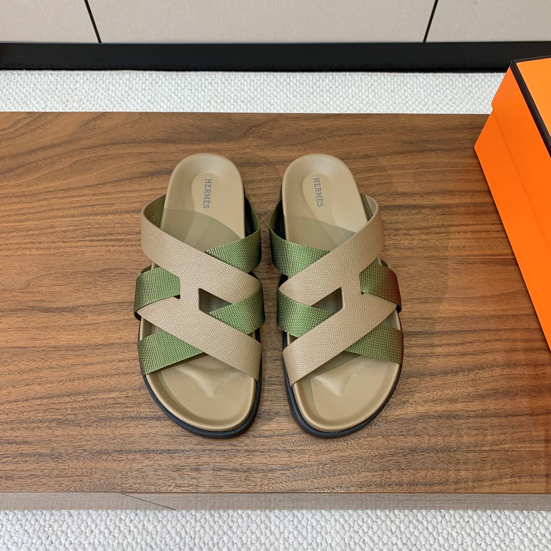 HM Kazimir Sandal Green mix Etoupe  Canvas Calfskin 293993