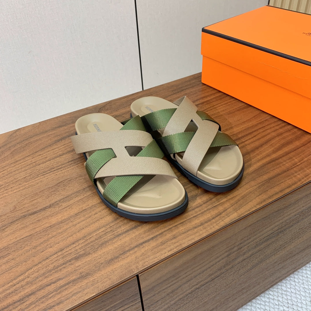 HM Kazimir Sandal Green mix Etoupe  Canvas Calfskin 293993