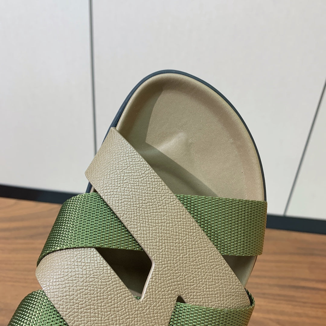 HM Kazimir Sandal Green mix Etoupe  Canvas Calfskin 293993