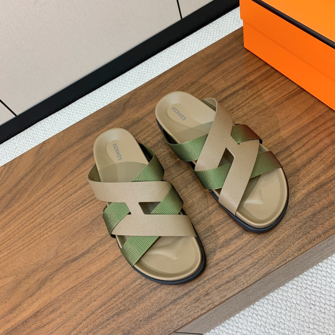 HM Kazimir Sandal Green mix Etoupe  Canvas Calfskin 293993