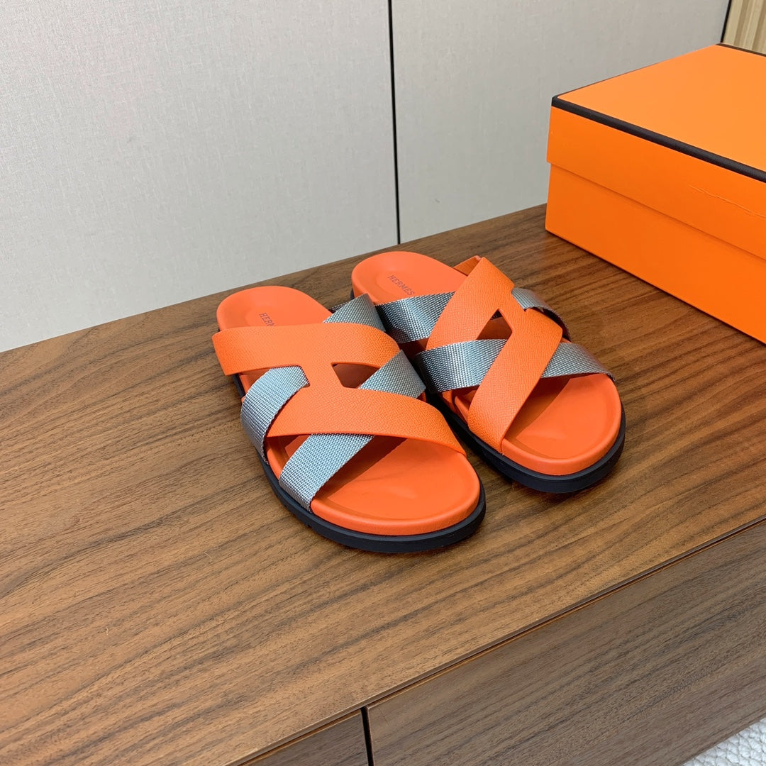 HM Kazimir Sandal Orange mix Gray Canvas Calfskin 293995