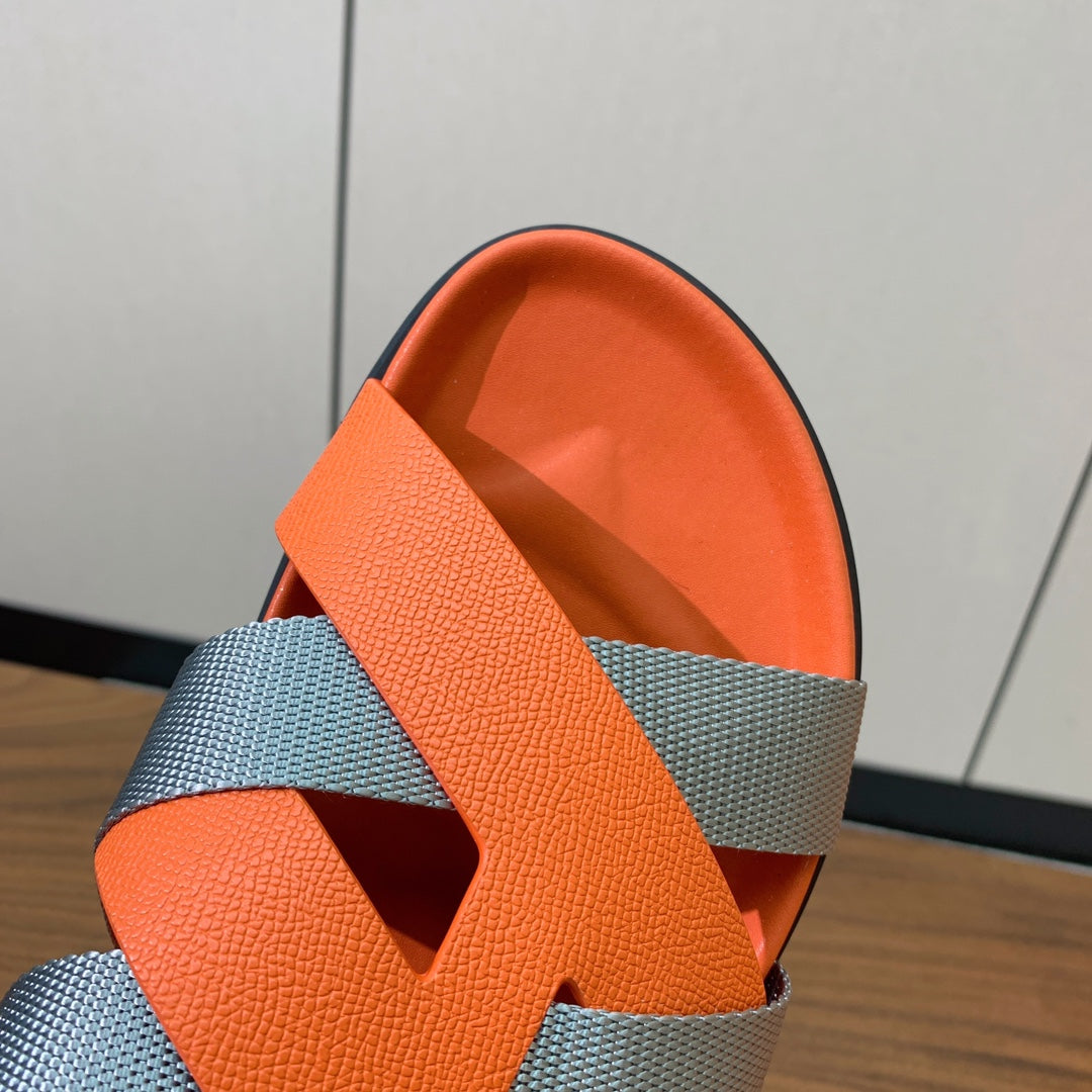 HM Kazimir Sandal Orange mix Gray Canvas Calfskin 293995