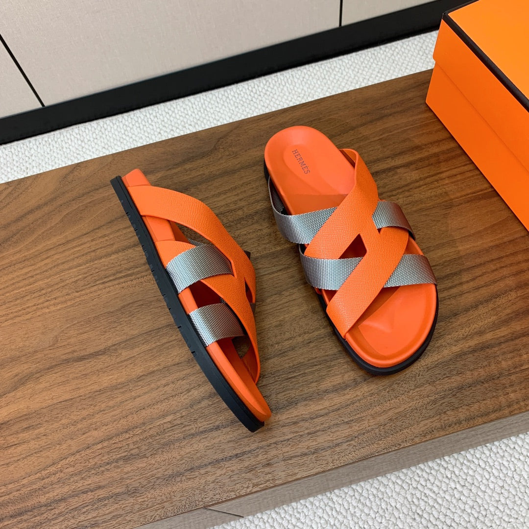 HM Kazimir Sandal Orange mix Gray Canvas Calfskin 293995