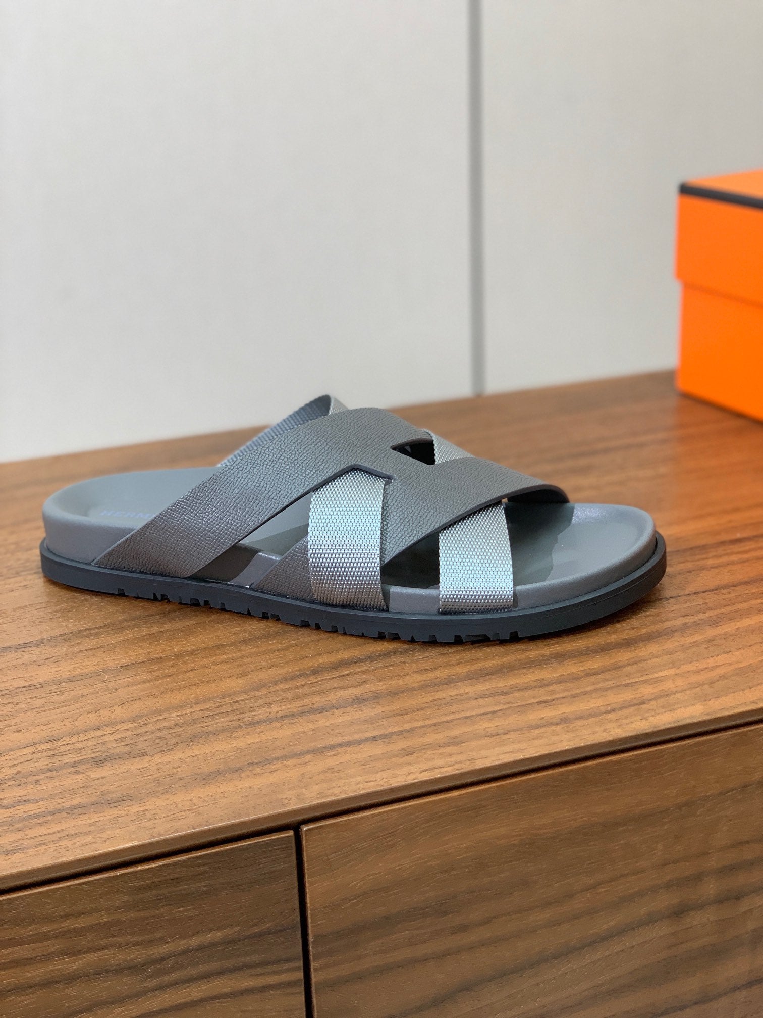 HM Kazimir Sandal Gray Canvas Calfskin 293997