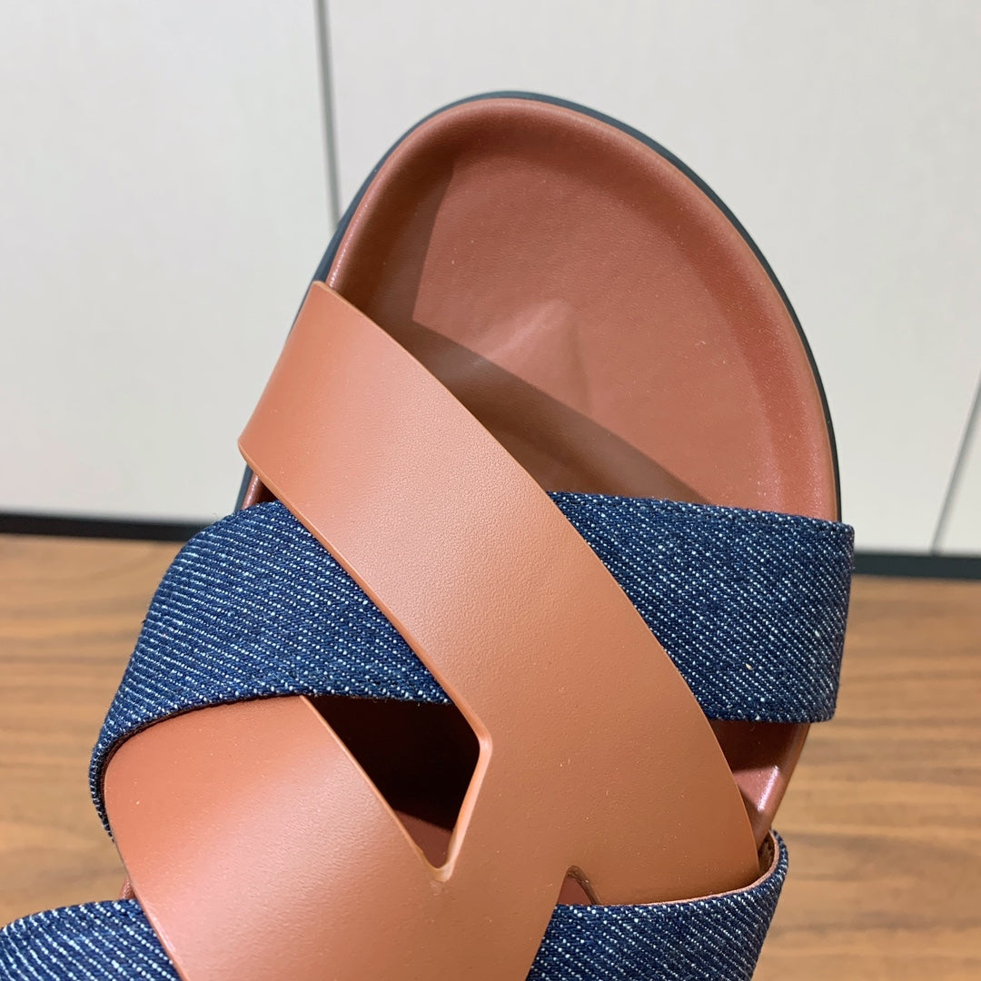 HM Kazimir Sandal Denim Brown Calfskin 294001