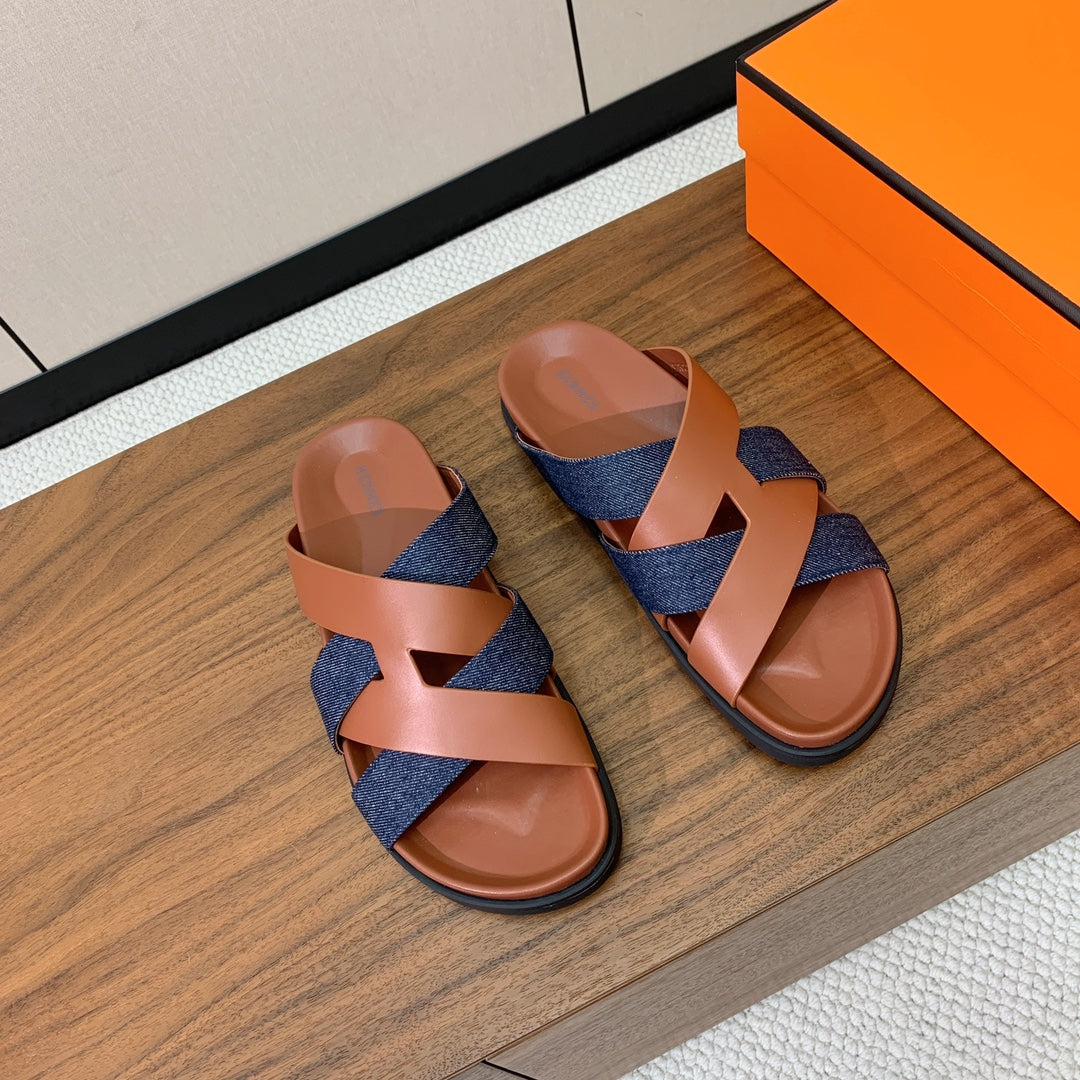 HM Kazimir Sandal Denim Brown Calfskin 294001