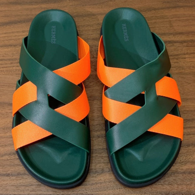 HM Kazimir Sandal Green Orange Frabic Calfskin 294007