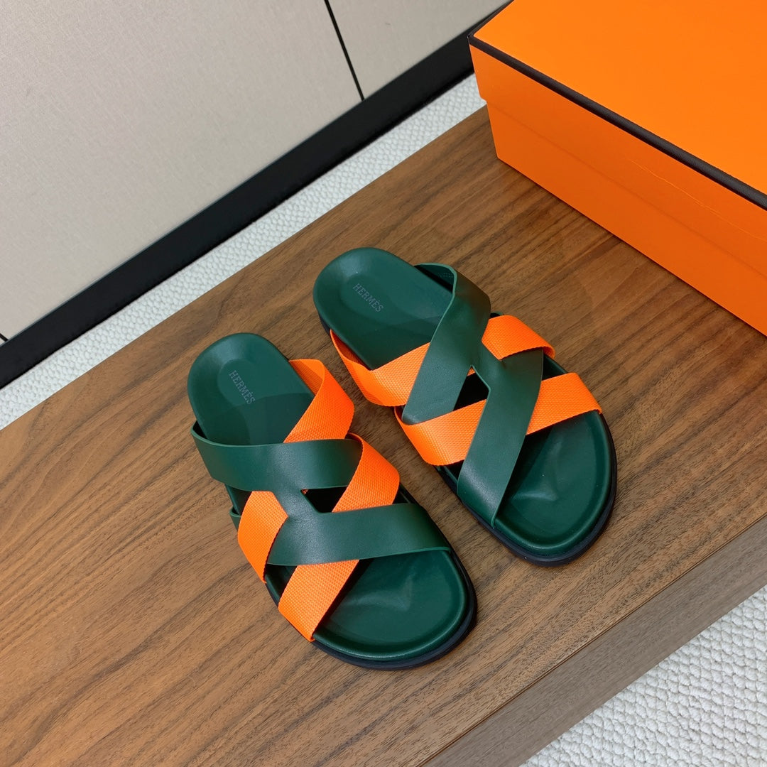 HM Kazimir Sandal Green Orange Frabic Calfskin 294007