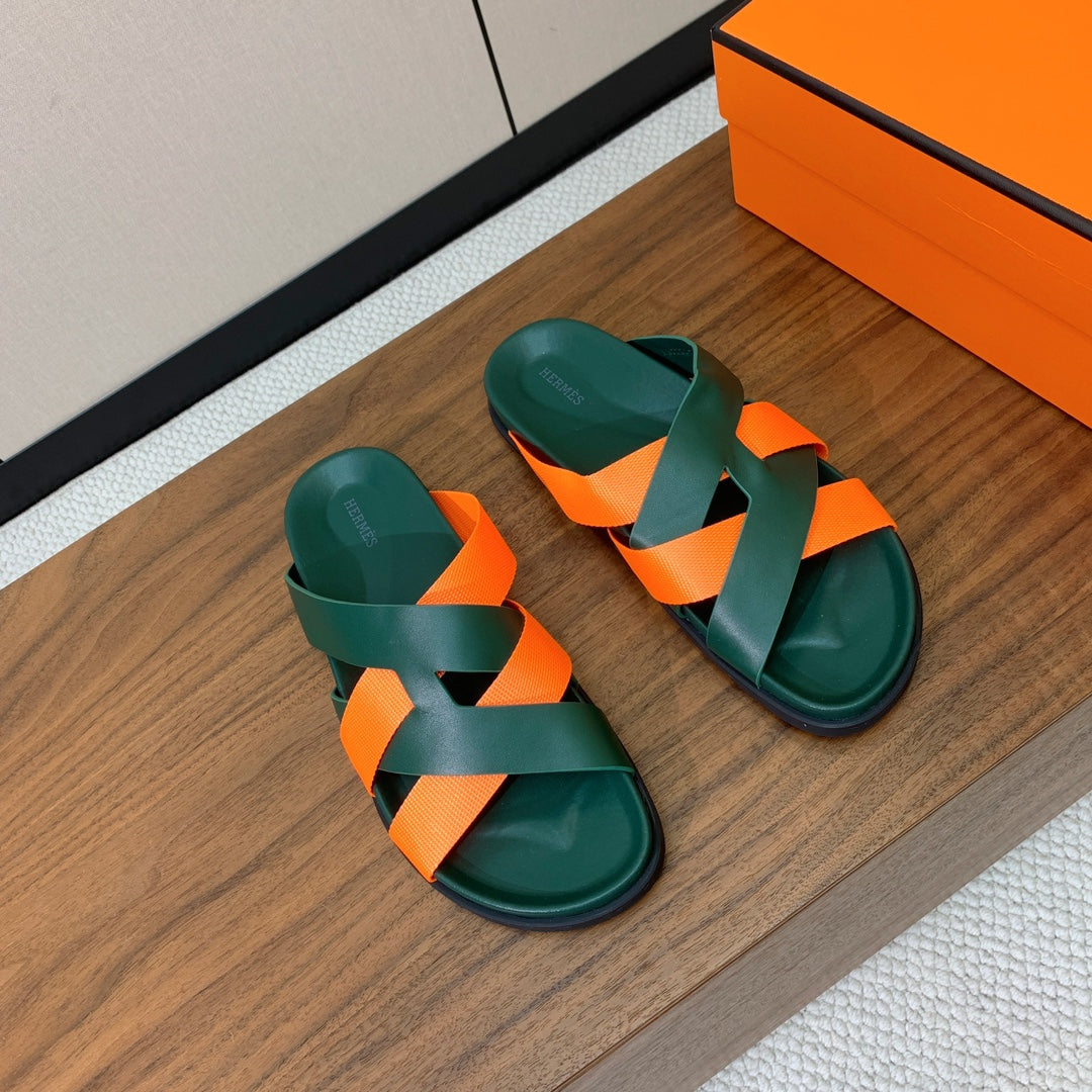 HM Kazimir Sandal Green Orange Frabic Calfskin 294007