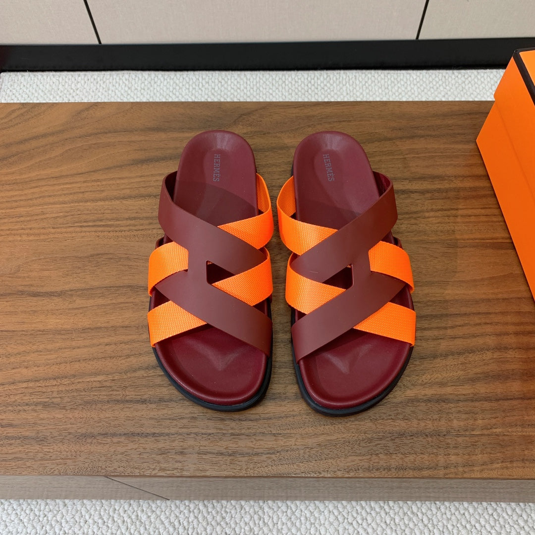 HM Kazimir Sandal Burgundy Orange Frabic Calfskin 294006