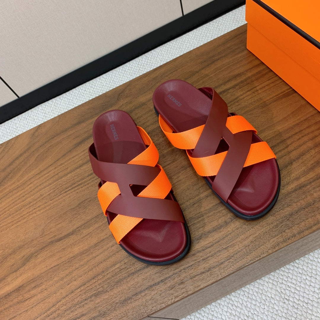 HM Kazimir Sandal Burgundy Orange Frabic Calfskin 294006