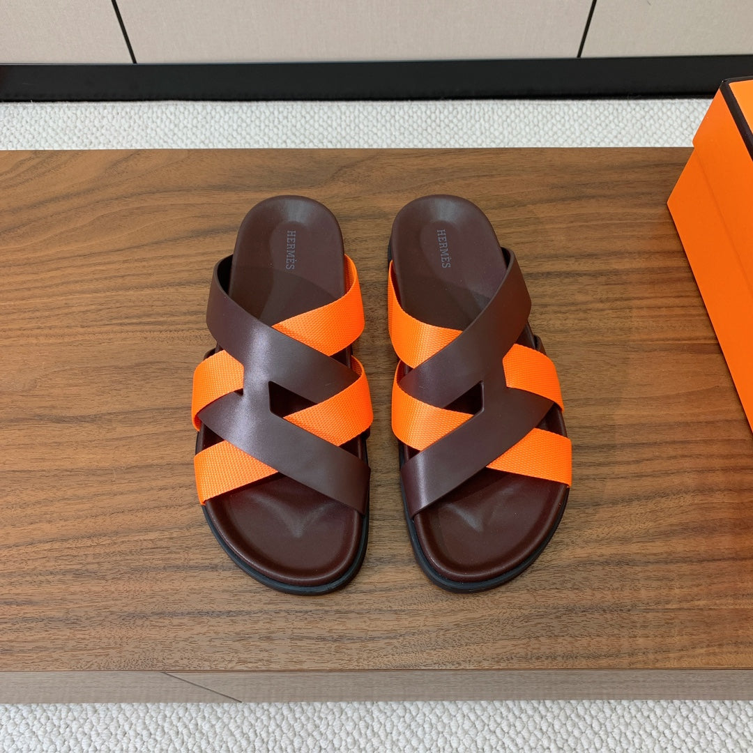 HM Kazimir Sandal Dark Brown Orange Frabic Calfskin 294009