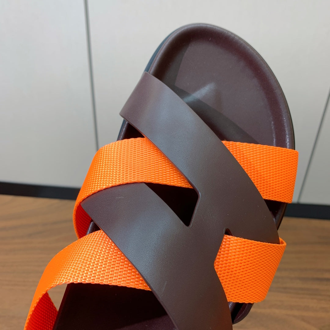 HM Kazimir Sandal Dark Brown Orange Frabic Calfskin 294009