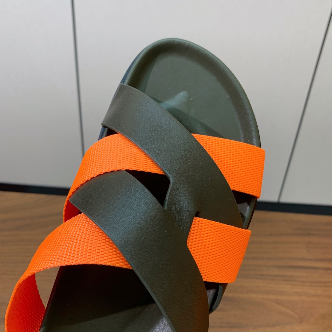 HM Kazimir Sandal Army Green Orange Frabic Calfskin 294010