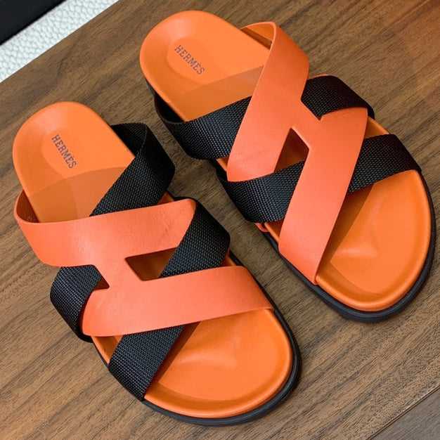 HM Kazimir Sandal Orange Black Frabic Calfskin 294011