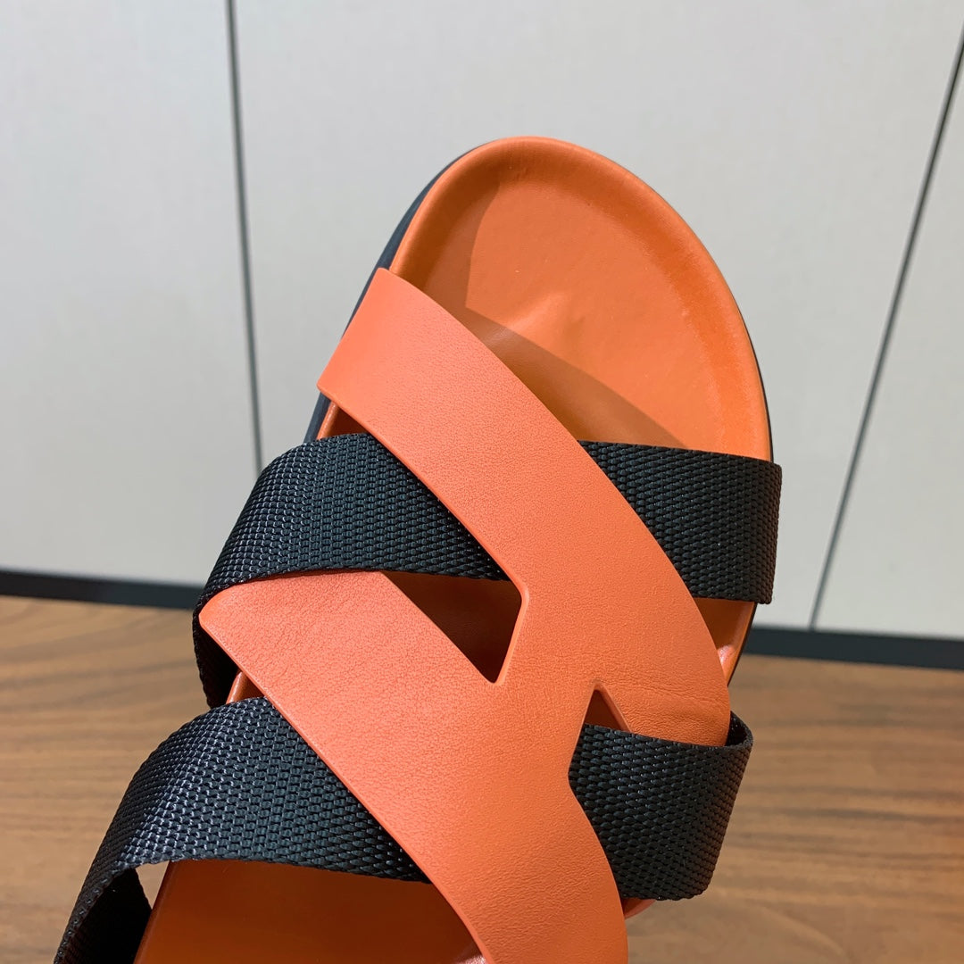 HM Kazimir Sandal Orange Black Frabic Calfskin 294011