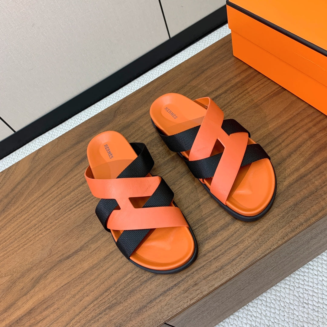 HM Kazimir Sandal Orange Black Frabic Calfskin 294011