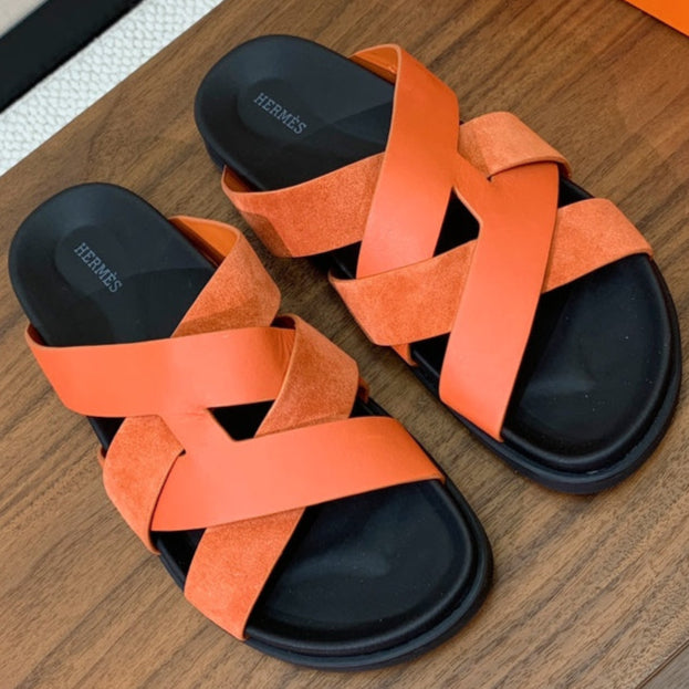 HM Kazimir Sandal Black Orange Suede Calfskin 294030