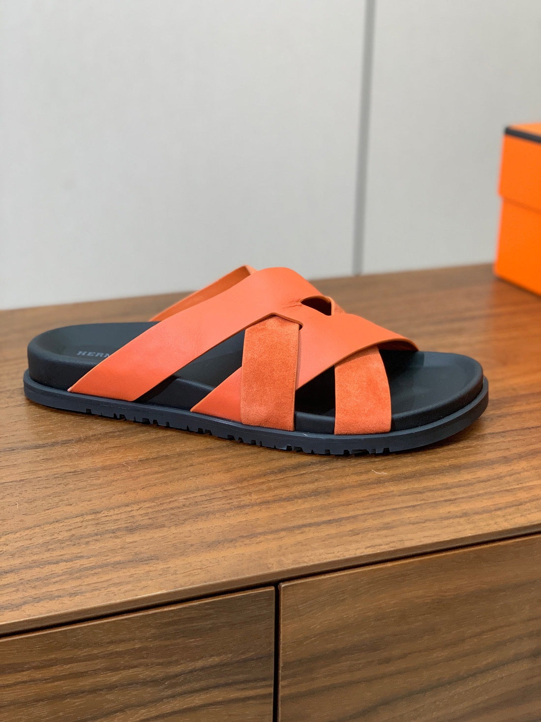 HM Kazimir Sandal Black Orange Suede Calfskin 294030