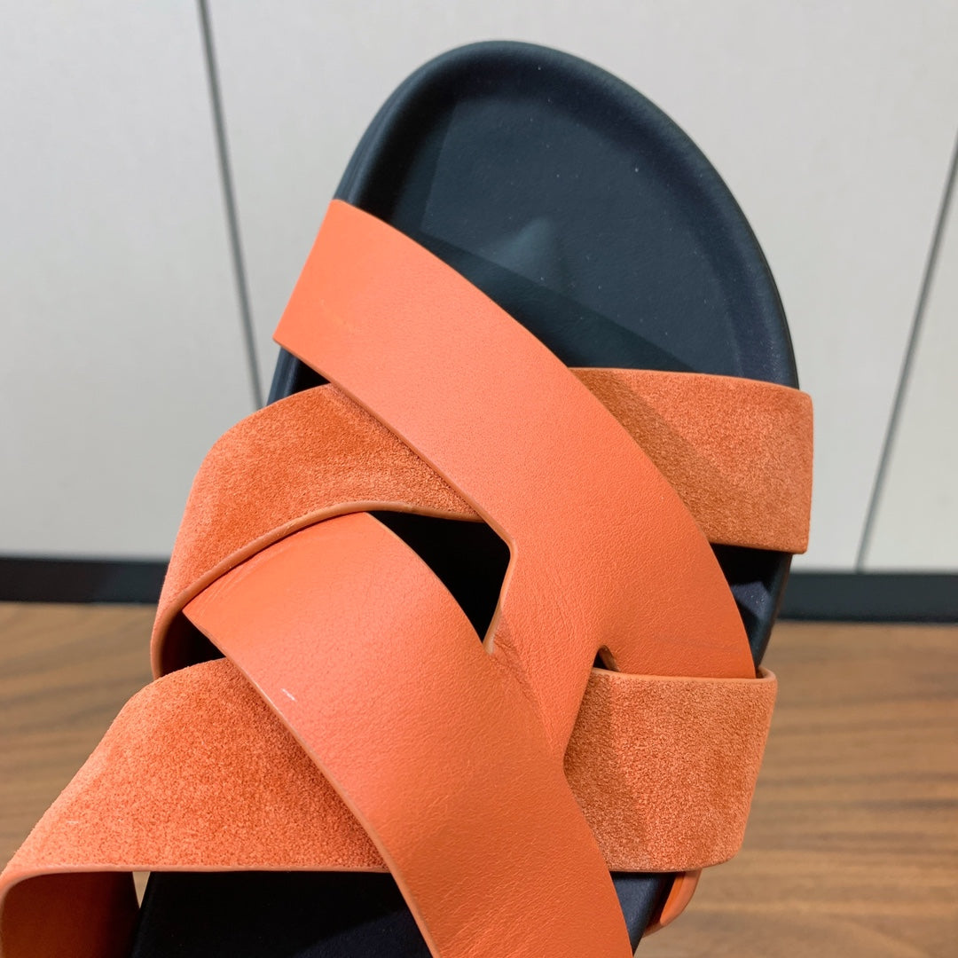 HM Kazimir Sandal Black Orange Suede Calfskin 294030