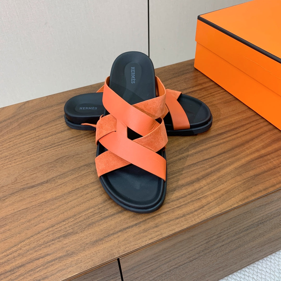 HM Kazimir Sandal Black Orange Suede Calfskin 294030