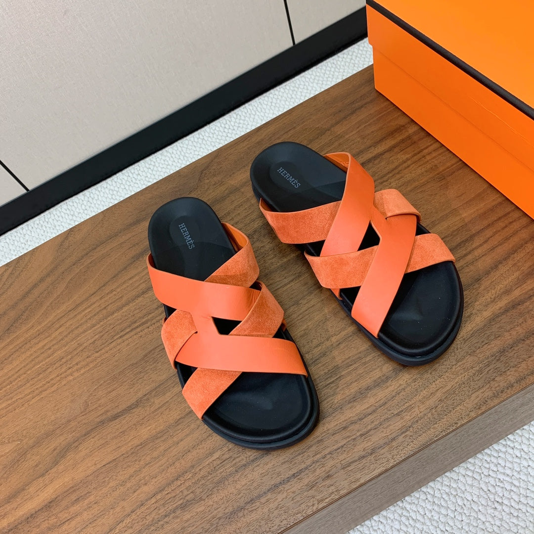 HM Kazimir Sandal Black Orange Suede Calfskin 294030