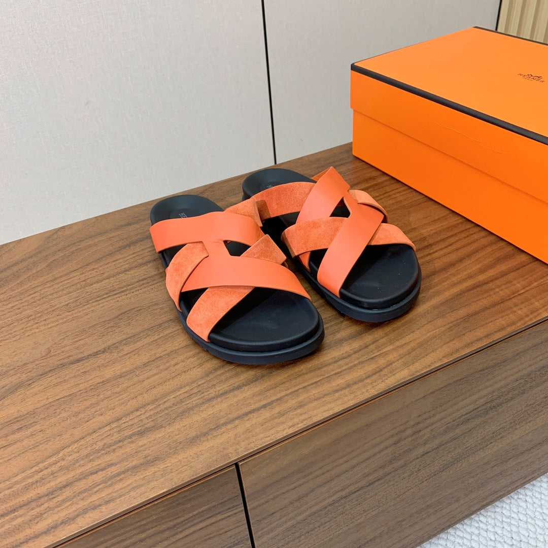 HM Kazimir Sandal Black Orange Suede Calfskin 294030