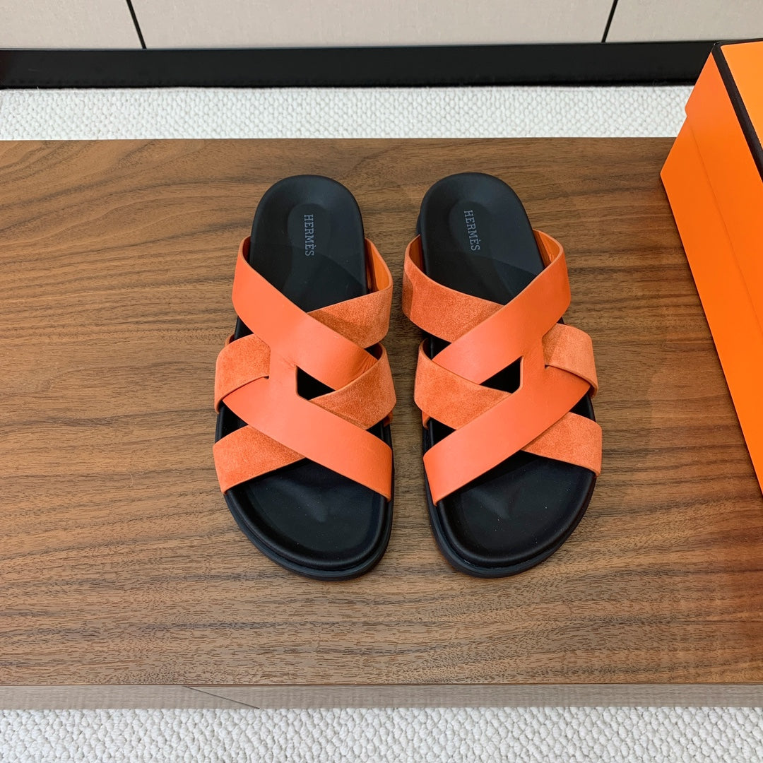 HM Kazimir Sandal Black Orange Suede Calfskin 294030