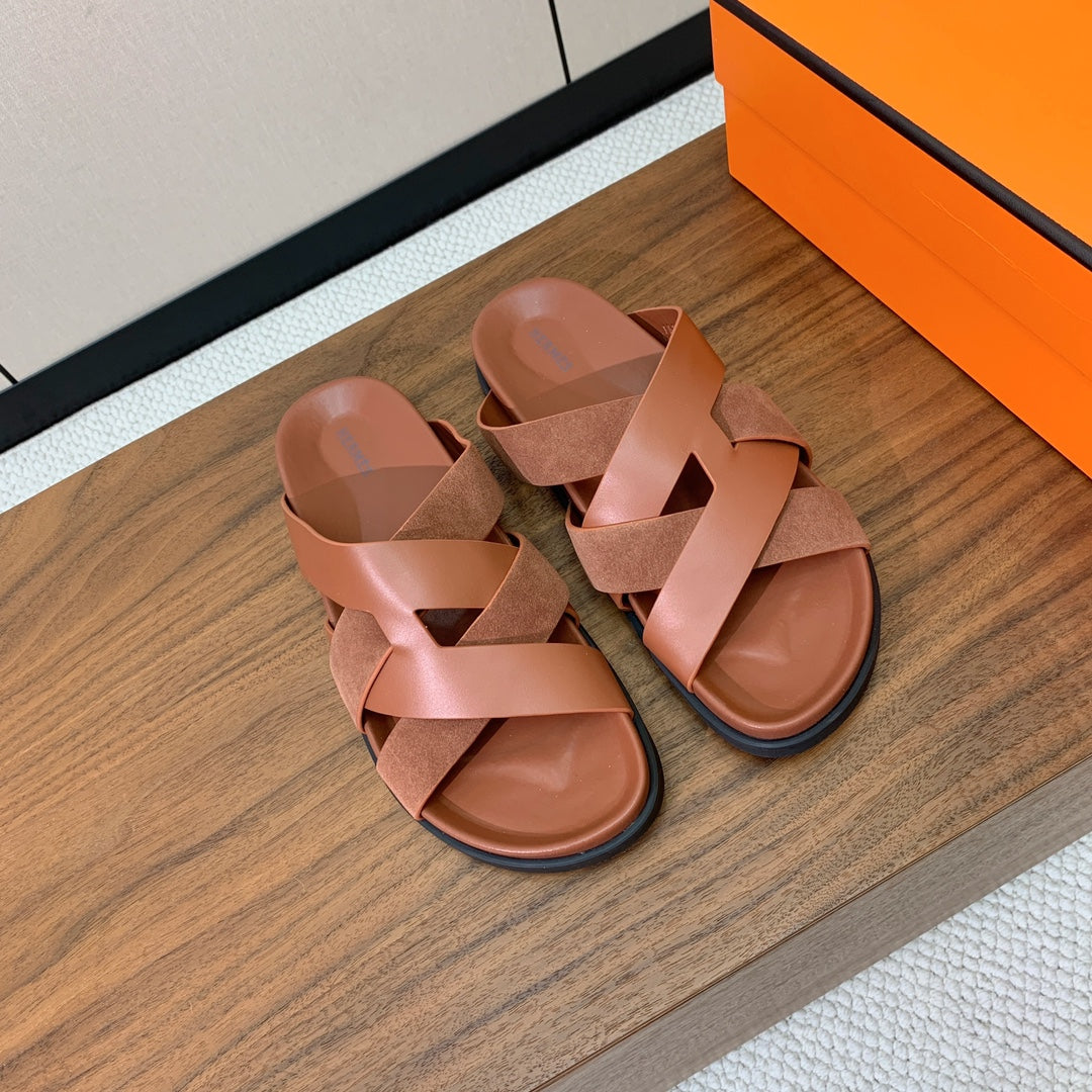 HM Kazimir Sandal Brown Suede Calfskin 294031