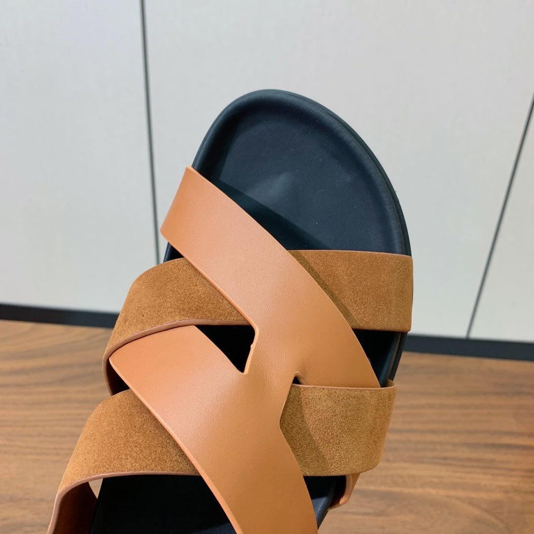 HM Kazimir Sandal Brown Black Suede Calfskin 294039