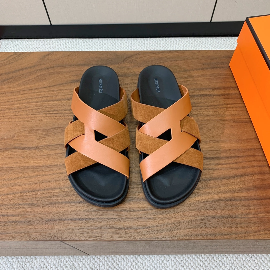 HM Kazimir Sandal Brown Black Suede Calfskin 294039