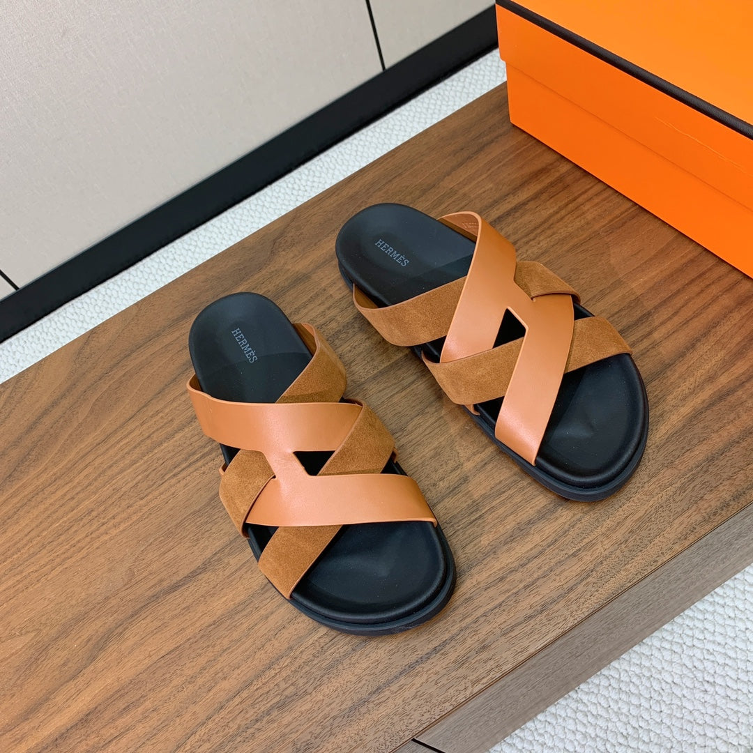 HM Kazimir Sandal Brown Black Suede Calfskin 294039