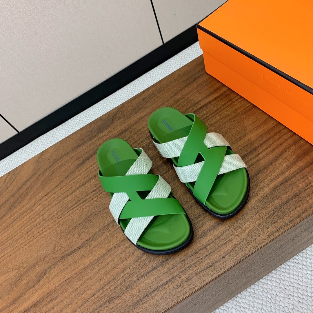 HM Kazimir Sandal Green Gray  Farbic Calfskin 293988