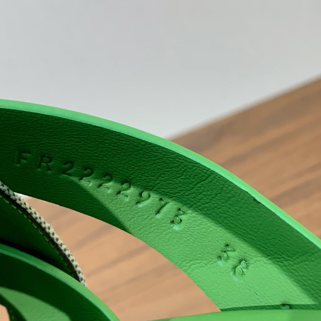 HM Kazimir Sandal Green Gray  Farbic Calfskin 293988