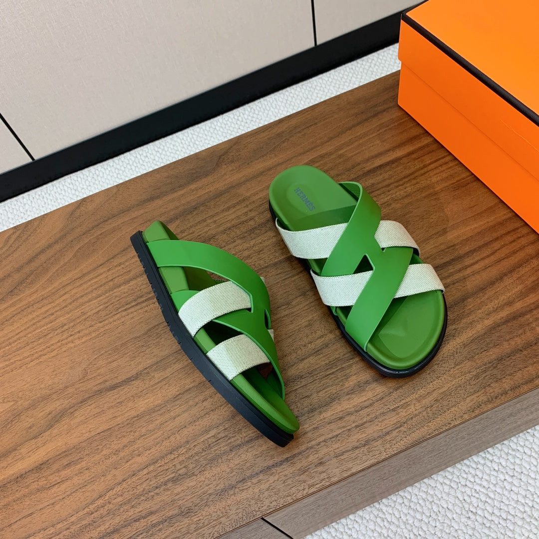 HM Kazimir Sandal Green Gray  Farbic Calfskin 293988