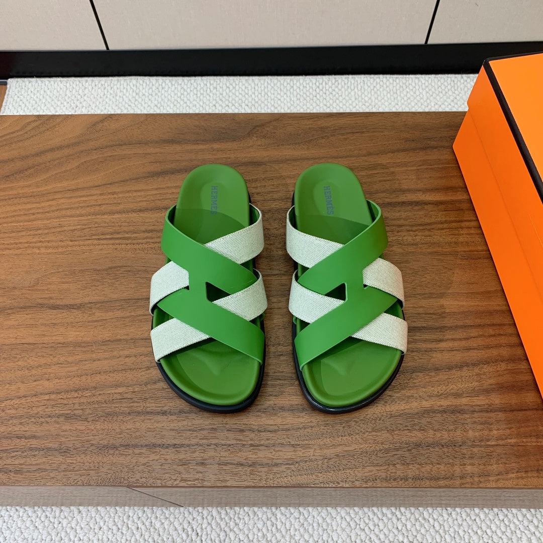 HM Kazimir Sandal Green Gray  Farbic Calfskin 293988