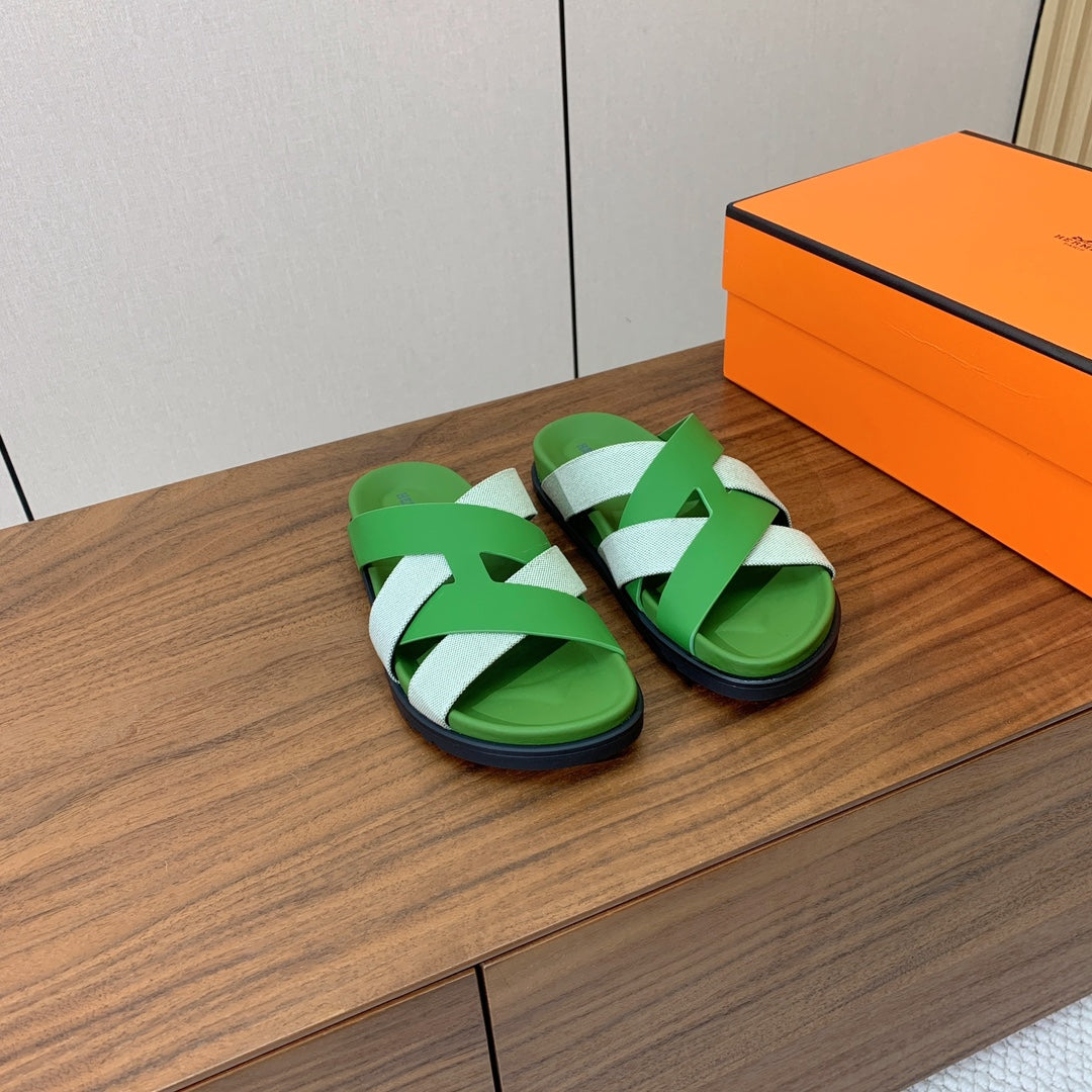 HM Kazimir Sandal Green Gray  Farbic Calfskin 293988