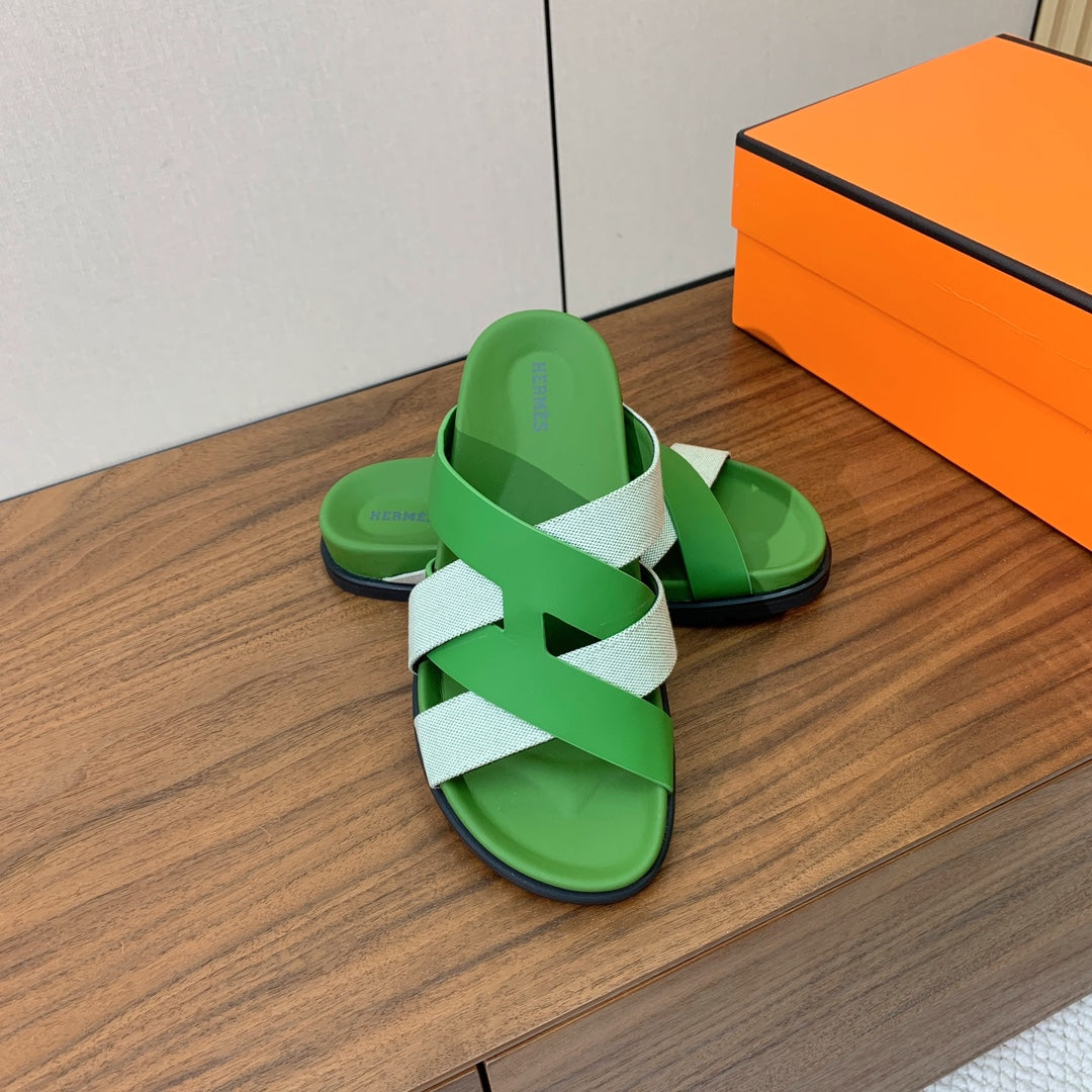 HM Kazimir Sandal Green Gray  Farbic Calfskin 293988