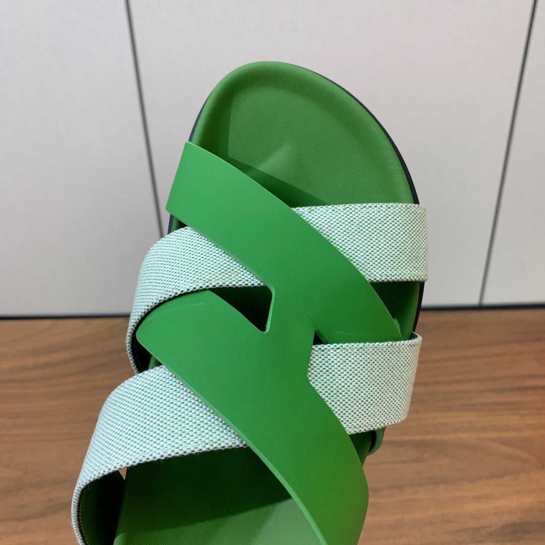 HM Kazimir Sandal Green Gray  Farbic Calfskin 293988