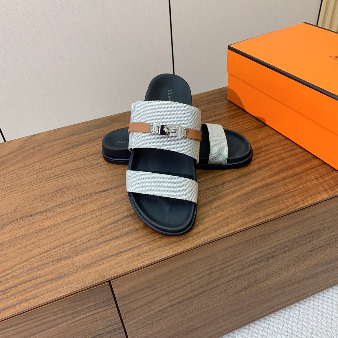 HM Jackson Sandal Grey Black Calfskin 294042