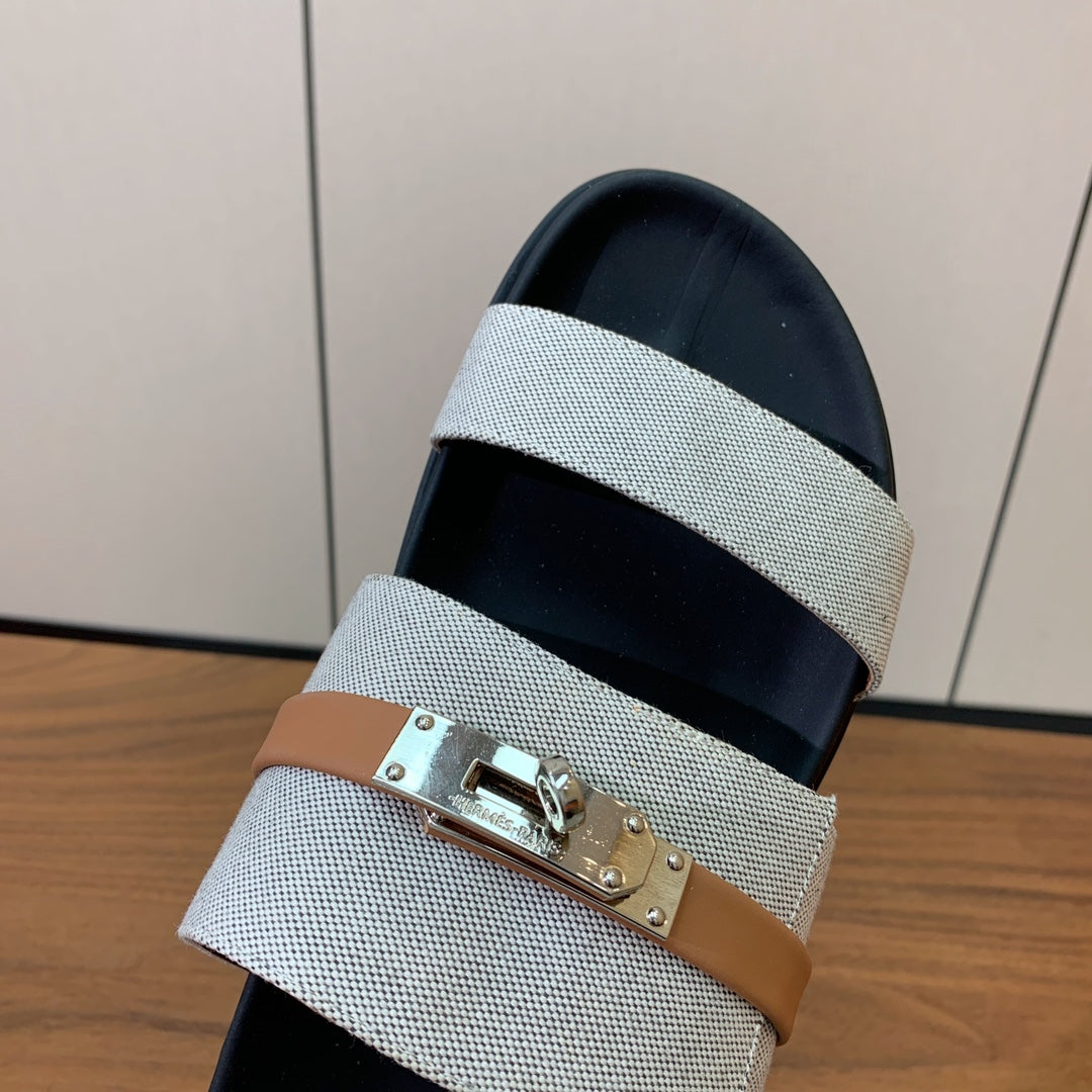 HM Jackson Sandal Grey Black Calfskin 294042