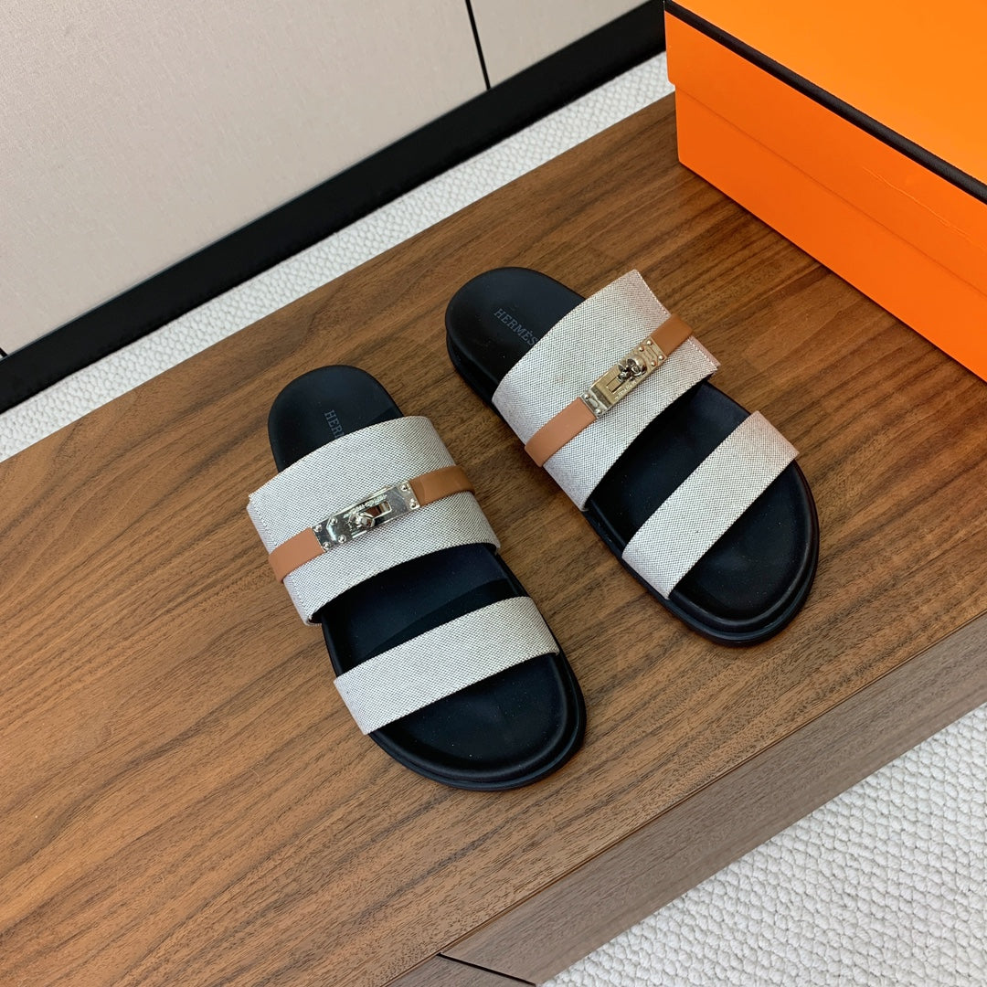 HM Jackson Sandal Grey Black Calfskin 294042